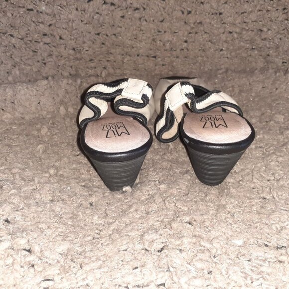 MIZ MOOZ-Dory-Beige Leather/Black Elastic Stretch Slingbacks-Sz 38.5-Excellent - Picture 5 of 7
